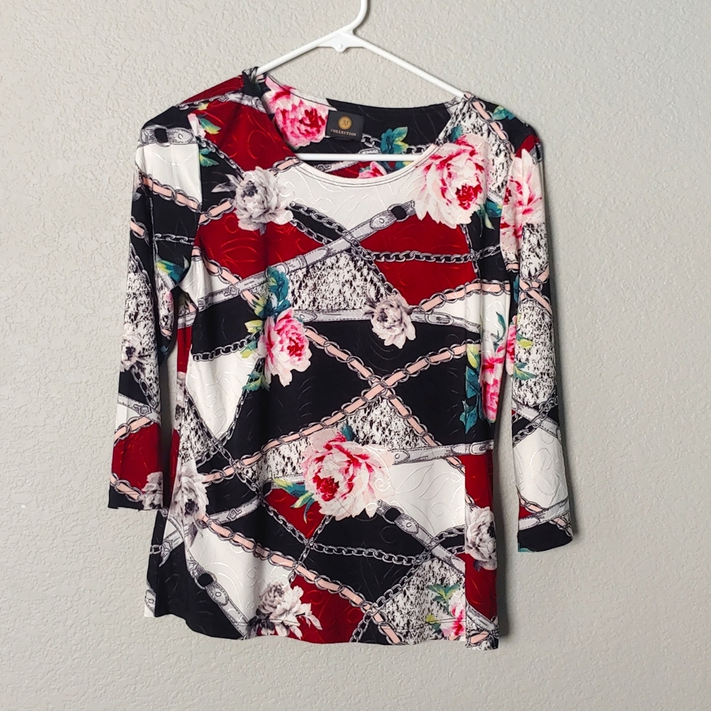 "Collection" Silky Rose Blouse Petite Small 3/4 sleeve